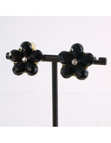 Klipsy do Uszu CZARNE   KWIATY KWIATKI Lolita...