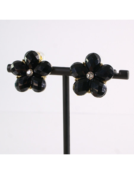 Klipsy do Uszu CZARNE   KWIATY KWIATKI Lolita Akcesoria