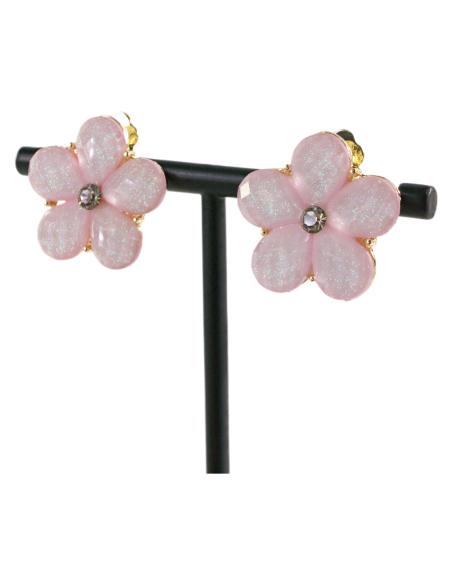 Klipsy do Uszu RÓŻOWE  KWIATY KWIATKI Lolita Akcesoria