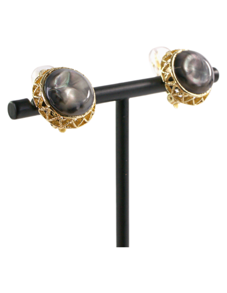 Klipsy do Uszu  GUZIKI  "KOCIE OKO" W ZŁOTEJ OPRAWIE Lolita Akcesoria