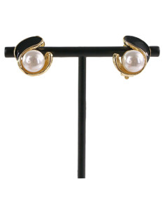 Klipsy do Uszu  CZARNY ZAWIJAS Z PERŁĄ Lolita Akcesoria