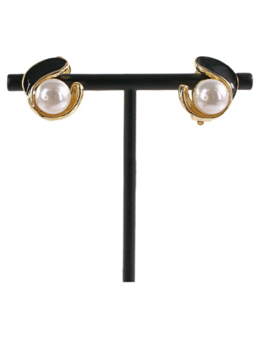 Klipsy do Uszu  CZARNY ZAWIJAS Z PERŁĄ Lolita...