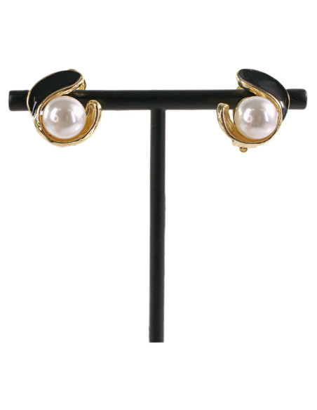 Klipsy do Uszu  CZARNY ZAWIJAS Z PERŁĄ Lolita Akcesoria