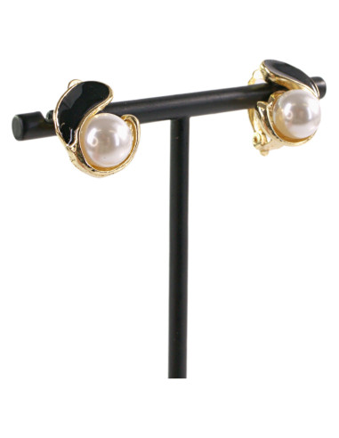 Klipsy do Uszu  CZARNY ZAWIJAS Z PERŁĄ Lolita...