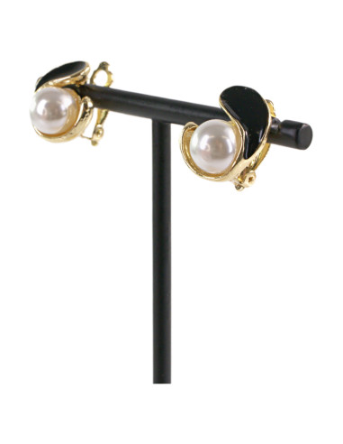 Klipsy do Uszu  CZARNY ZAWIJAS Z PERŁĄ Lolita...