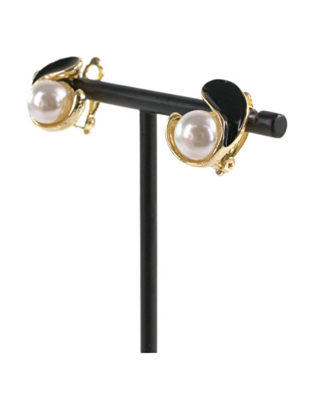 Klipsy do Uszu  CZARNY ZAWIJAS Z PERŁĄ Lolita Akcesoria