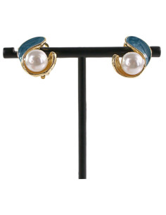 Klipsy do Uszu  NIEBIESKI ZAWIJAS Z PERŁĄ Lolita Akcesoria