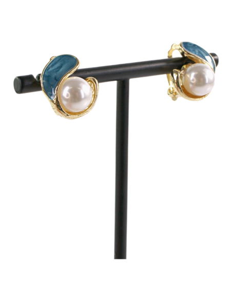 Klipsy do Uszu  NIEBIESKI ZAWIJAS Z PERŁĄ Lolita Akcesoria