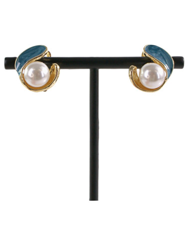 Klipsy do Uszu  NIEBIESKI ZAWIJAS Z PERŁĄ...