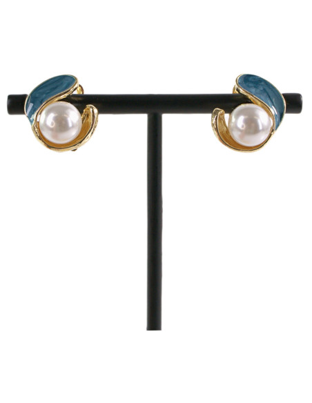 Klipsy do Uszu  NIEBIESKI ZAWIJAS Z PERŁĄ Lolita Akcesoria