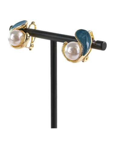 Klipsy do Uszu  NIEBIESKI ZAWIJAS Z PERŁĄ...