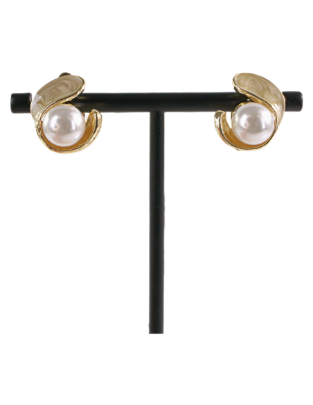 Klipsy do Uszu  BEŻOWY ZAWIJAS Z PERŁĄ Lolita Akcesoria