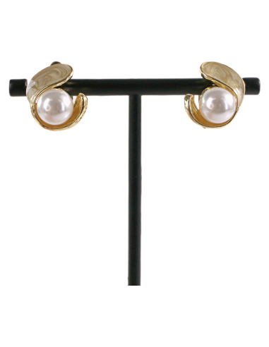 Klipsy do Uszu  BEŻOWY ZAWIJAS Z PERŁĄ Lolita...