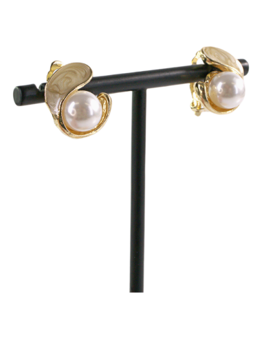 Klipsy do Uszu  BEŻOWY ZAWIJAS Z PERŁĄ Lolita...