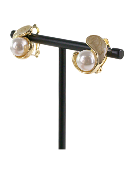 Klipsy do Uszu  BEŻOWY ZAWIJAS Z PERŁĄ Lolita Akcesoria