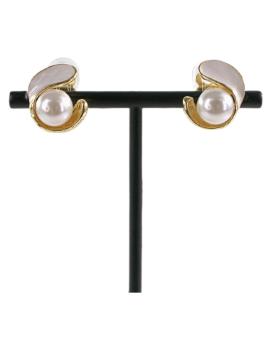 Klipsy do Uszu BIAŁY  ECRU ZAWIJAS Z PERŁĄ...