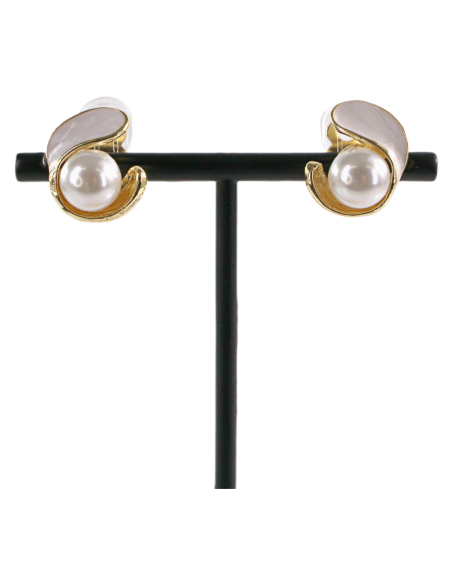 Klipsy do Uszu BIAŁY  ECRU ZAWIJAS Z PERŁĄ Lolita Akcesoria