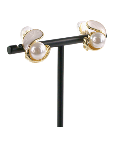 Klipsy do Uszu BIAŁY  ECRU ZAWIJAS Z PERŁĄ...