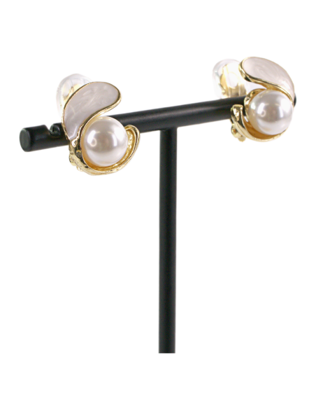 Klipsy do Uszu BIAŁY  ECRU ZAWIJAS Z PERŁĄ Lolita Akcesoria