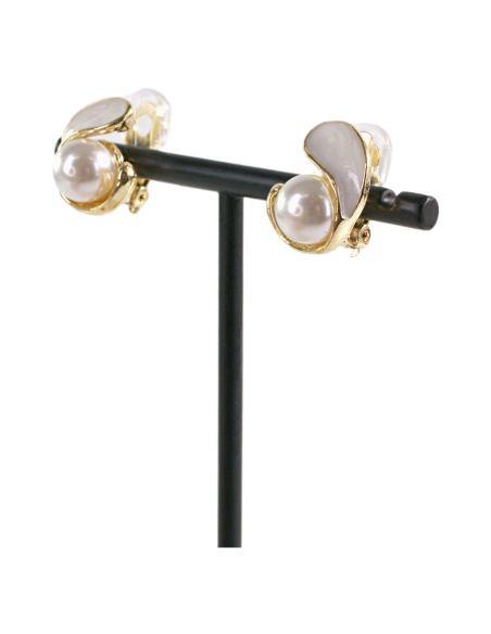 Klipsy do Uszu BIAŁY  ECRU ZAWIJAS Z PERŁĄ Lolita Akcesoria