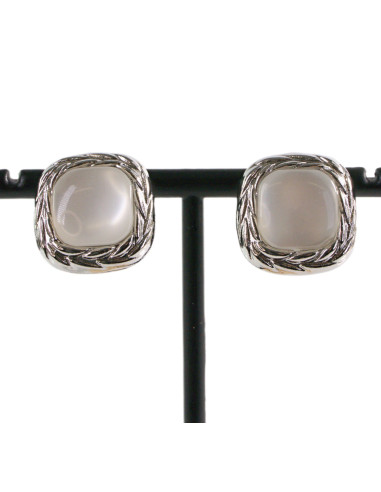 KLIPSY DO USZU SREBRNE KWADRATY "GUZIKI" KOCIE...