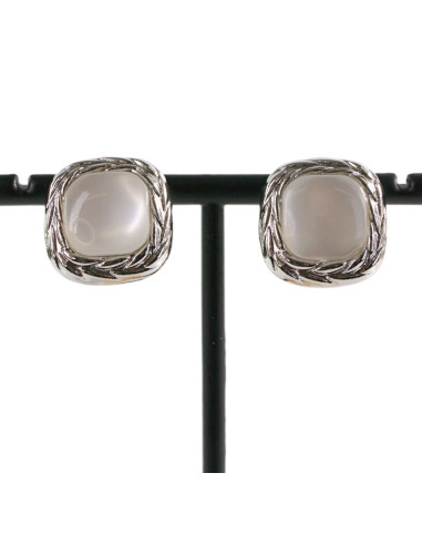 KLIPSY DO USZU SREBRNE KWADRATY "GUZIKI" KOCIE...