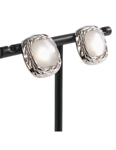 KLIPSY DO USZU SREBRNE KWADRATY "GUZIKI" KOCIE...