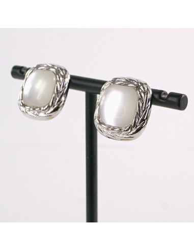 KLIPSY DO USZU SREBRNE KWADRATY "GUZIKI" KOCIE...