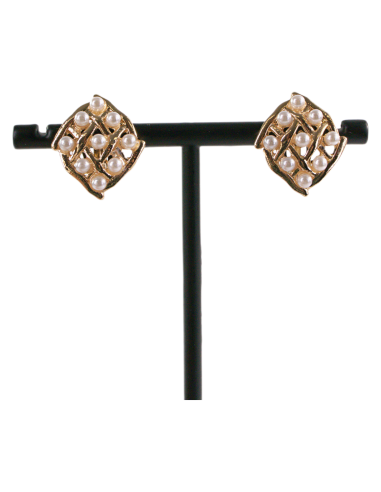 KLIPSY DO USZU ZŁOTE ROMBY Z PEREŁKAMI LOLITA...