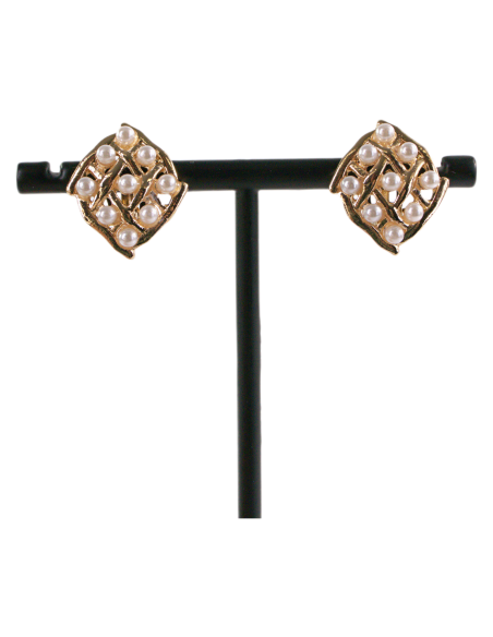 KLIPSY DO USZU ZŁOTE ROMBY Z PEREŁKAMI LOLITA AKCESORIA