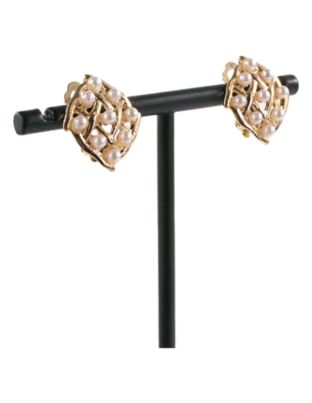 KLIPSY DO USZU ZŁOTE ROMBY Z PEREŁKAMI LOLITA AKCESORIA