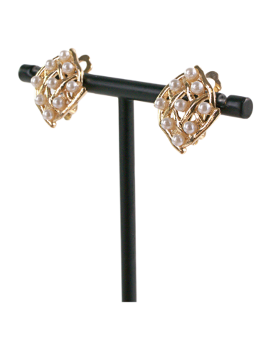 KLIPSY DO USZU ZŁOTE ROMBY Z PEREŁKAMI LOLITA...