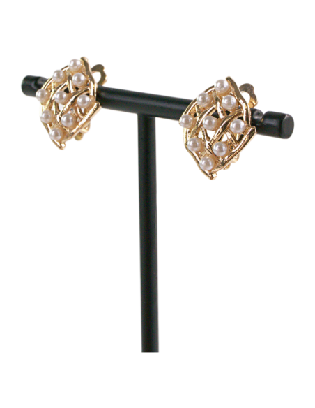 KLIPSY DO USZU ZŁOTE ROMBY Z PEREŁKAMI LOLITA AKCESORIA