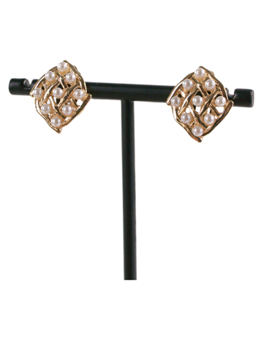 KLIPSY DO USZU ZŁOTE ROMBY Z PEREŁKAMI LOLITA...