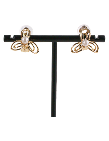 KLIPSY DO USZU ZŁOTE KWIATKI KWIATEK Z PERŁĄ...