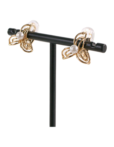 KLIPSY DO USZU ZŁOTE KWIATKI KWIATEK Z PERŁĄ...