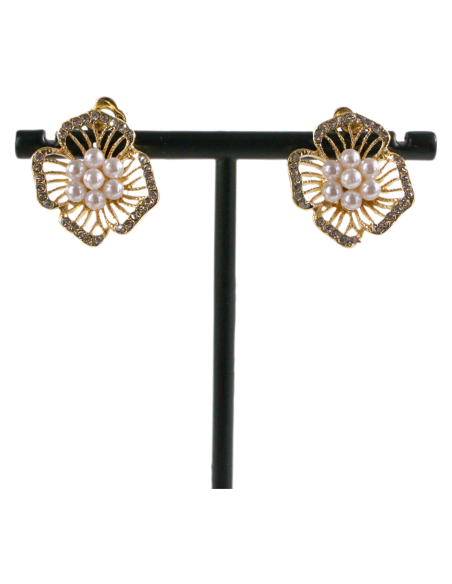 KLIPSY DO USZU ZŁOTE KWIATKI KWIATEK Z PEREŁKAMI LOLITA AKCESORIA