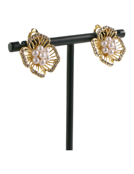 KLIPSY DO USZU ZŁOTE KWIATKI KWIATEK Z PEREŁKAMI LOLITA AKCESORIA