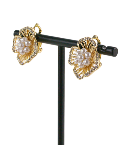 KLIPSY DO USZU ZŁOTE KWIATKI KWIATEK Z PEREŁKAMI LOLITA AKCESORIA