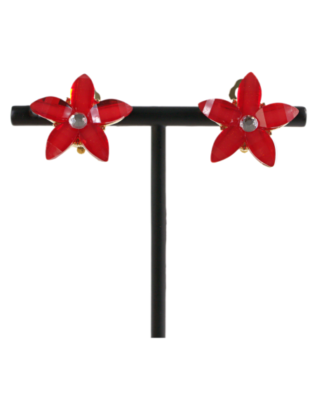 KLIPSY DO USZU CZERWONY KWIATKI CZERWONY KWIATEK  LOLITA AKCESORIA