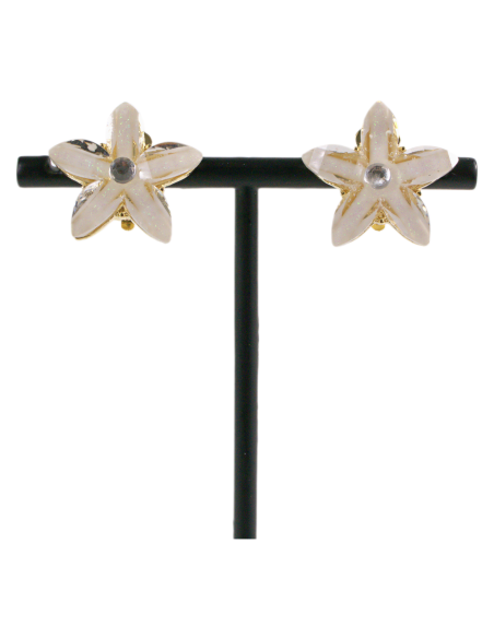 KLIPSY DO USZU BIAŁY ECRU KWIATKI BIAŁY ECRU KWIATEK  LOLITA AKCESORIA