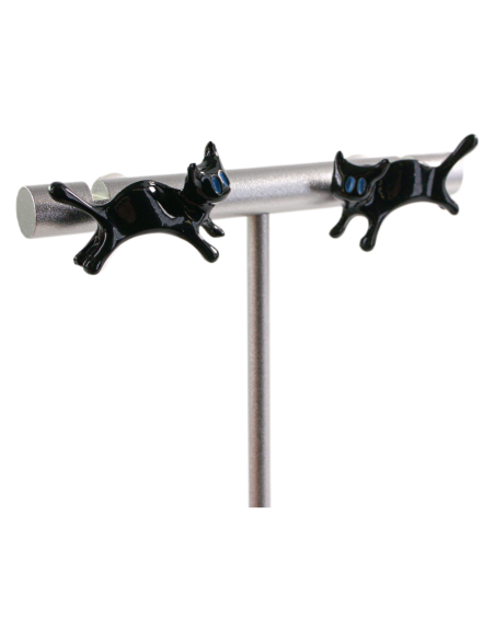 Kolczyki CZARNE KOTKI KOT LOLITA AKCESORIA srebrny sztyft 925