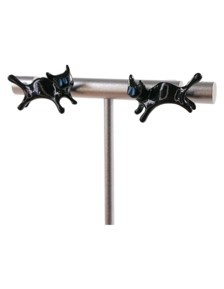 Kolczyki CZARNE KOTKI KOT LOLITA AKCESORIA srebrny sztyft 925