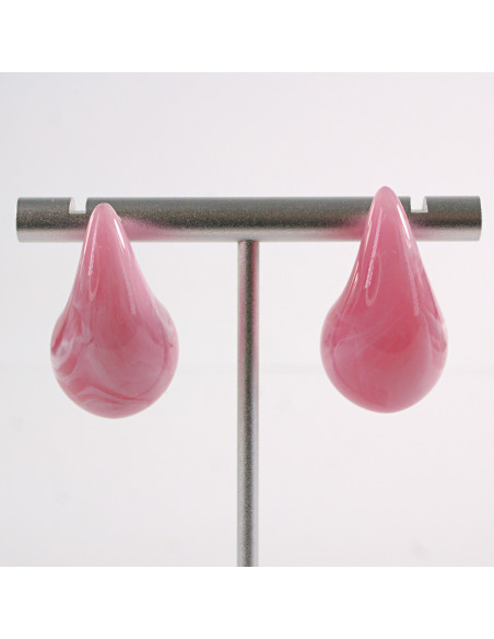 Kolczyki RÓŻOWE AKRYLOWE ŁEZKI KROPLE LOLITA AKCESORIA srebrny sztyft 925