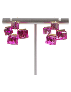 Kolczyki RÓŻOWE KOSTKI KRYSZTAŁY FUKSJA LOLITA AKCESORIA...