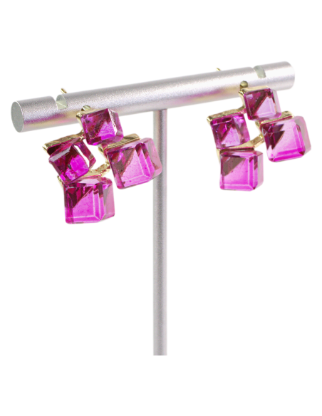 Kolczyki RÓŻOWE KOSTKI KRYSZTAŁY FUKSJA LOLITA AKCESORIA srebrny sztyft 925