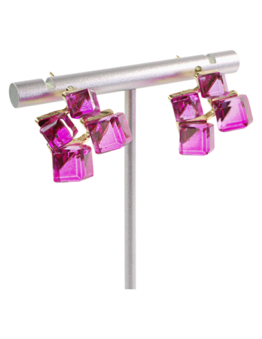 Kolczyki RÓŻOWE KOSTKI KRYSZTAŁY FUKSJA LOLITA...