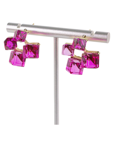 Kolczyki RÓŻOWE KOSTKI KRYSZTAŁY FUKSJA LOLITA...