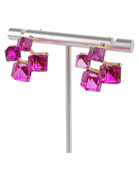 Kolczyki RÓŻOWE KOSTKI KRYSZTAŁY FUKSJA LOLITA AKCESORIA srebrny sztyft 925