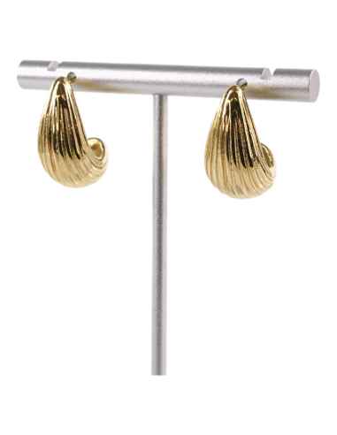 Kolczyki ZŁOTE KARBOWANE ŁEZKI KROPLE  STAL...